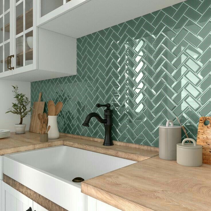 کاشی بین کابینتی آشپزخانه سبز
